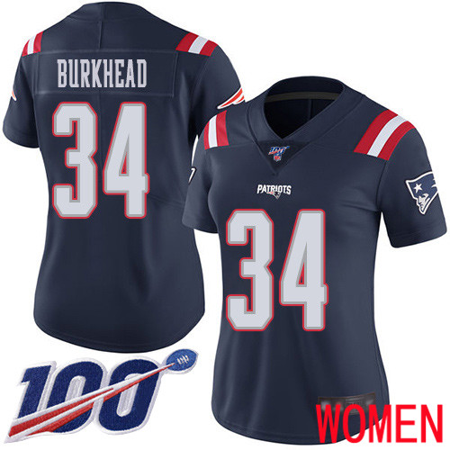 New England Patriots Football #34 100th Season Limited Navy Blue Women Rex Burkhead NFL Jersey